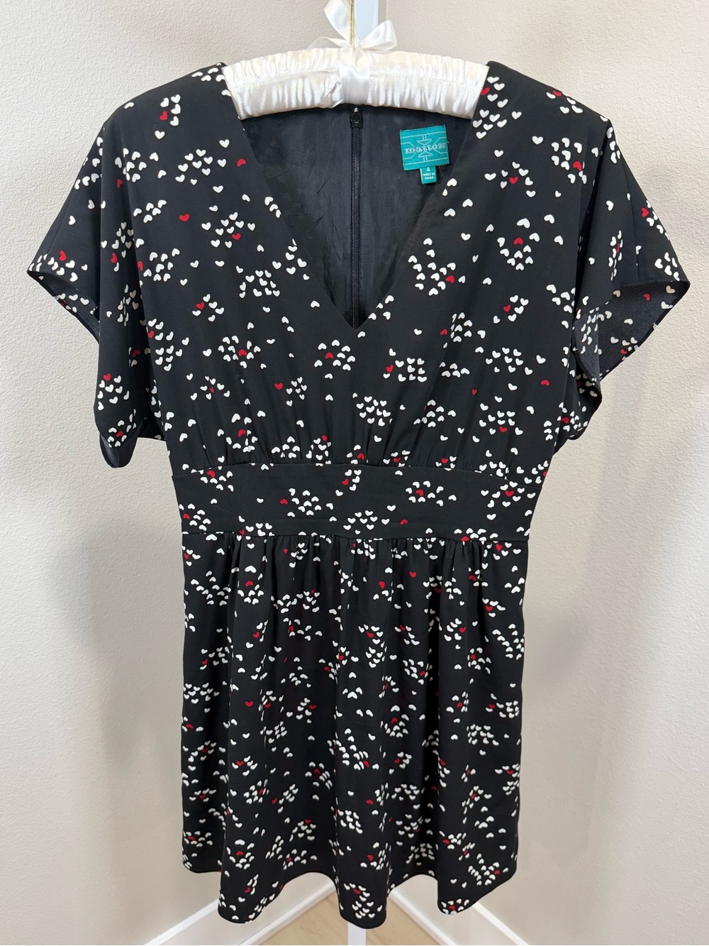 90s Y2K Mattox Heart Print V-Neck Flutter Sleeve Mini Dress | Size 4